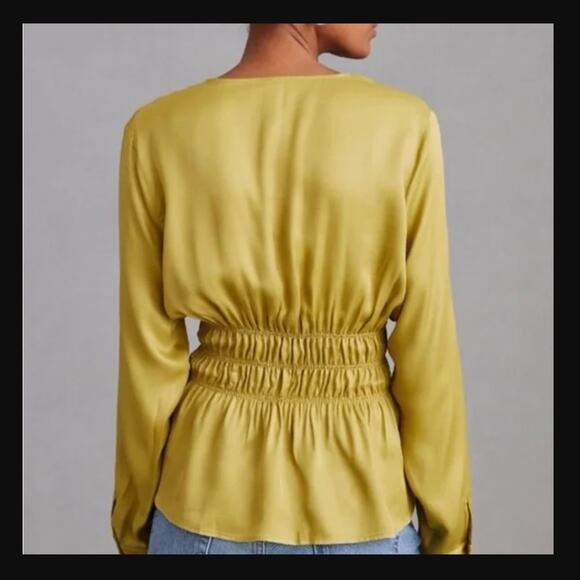 Anthropologie Satin Blouse in Size Large - Moss Color - Picture 3 of 6
